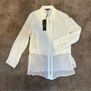 Misook White Sheer Button Down Top